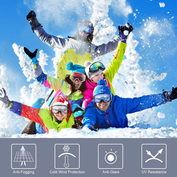 NXONE Ski Goggles for Men and Women, Anti-Fog Over Glasses Snowboard Goggles with UV Protection, Windproof Helmet Compatible Dual Lens Goggles-100% UV Protection