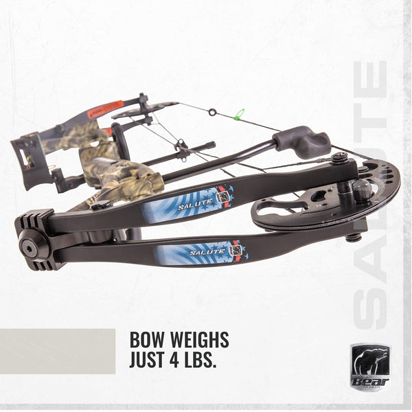 Bear Archery Salute Ready to Hunt Compound Bow Includes Trophy Ridge Sight, Whisker Biscuit, Peep Sight, and S-Loop