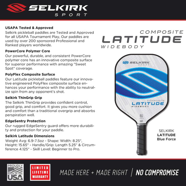 Selkirk Latitude Widebody Composite Pickleball Paddle - USAPA Approved - PowerCore Polymer Core - PolyFlex Composite Surface - EdgeSentry Protection - ThinGrip Handle (Blue Force) [product _type] Selkirk Sport - Ultra Pickleball - The Pickleball Paddle MegaStore