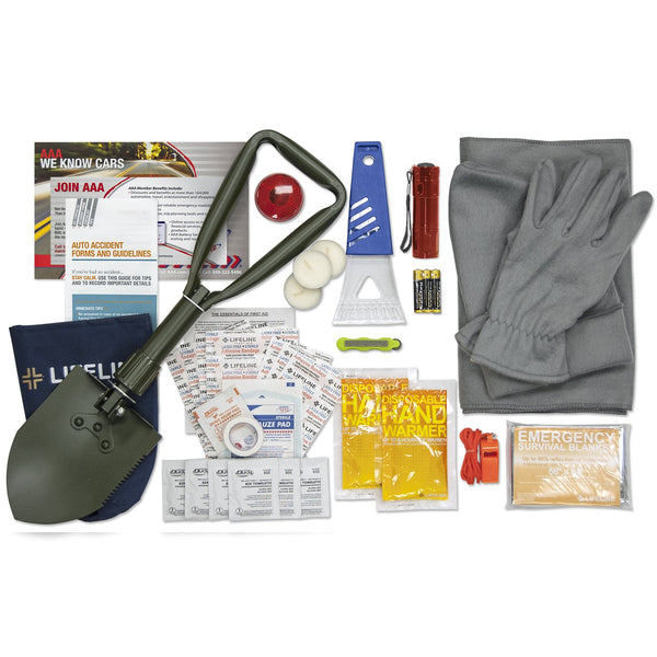Lifeline 4390AAA AAA Severe Weather Road Safety Kit-66 Pieces-Featuring Emergency Folding Shovel, Fleece Set, Fire Starter, Flashlight and More