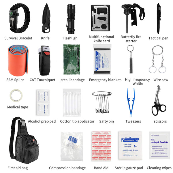 Sun Sante Emergency Trauma Survival First Aid Kit,Military Tactical Sling Rover Shoulder Bag Pack, IFAK EDC Molle System Outdoor Gear for Camping Boat Hunting Hiking Home Car Earthquake and Adventures