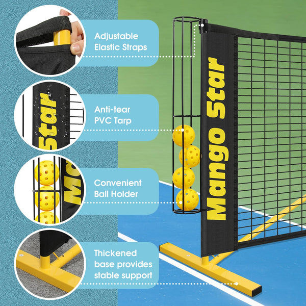 MangoStar Pickleball Net, 22FT Portable Pickleball Nets with Exclusive Ball Holder, Court Marker, 4 Pickleballs, Tape Measure, Regulation Size Pickle Ball Net for Outdoor Indoor Driveway