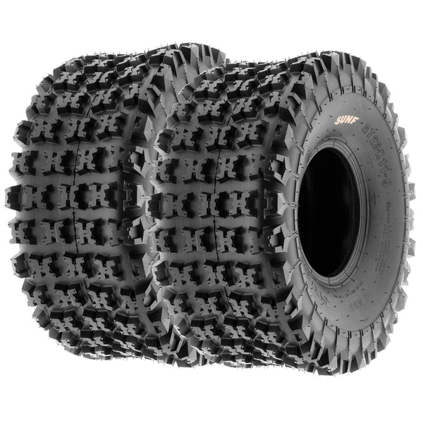 Set of 4 SunF A027 XC 22x7-10 Front & 20x11-9 Rear ATV UTV Knobby Sport Tires, 6 PR, Tubeless