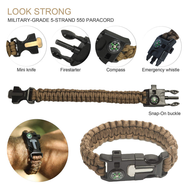 AGEAR Survival Gear with Survival Knife and fire Starter, 14 in 1 Emergency Survival kit Tactical Gear with Emergency Blanket and Compass for Hiking Tactical Gear for Men for Outdoor Adventure