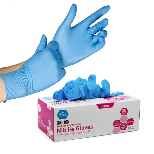 Medpride Medical Examination Nitrile Gloves| Large Box of 200| Blue, Latex/Powder-Free, Non-Sterile Exam Gloves| Professional Grade for Hospitals, Law Enforcement, Tattoo Artists, First Respons