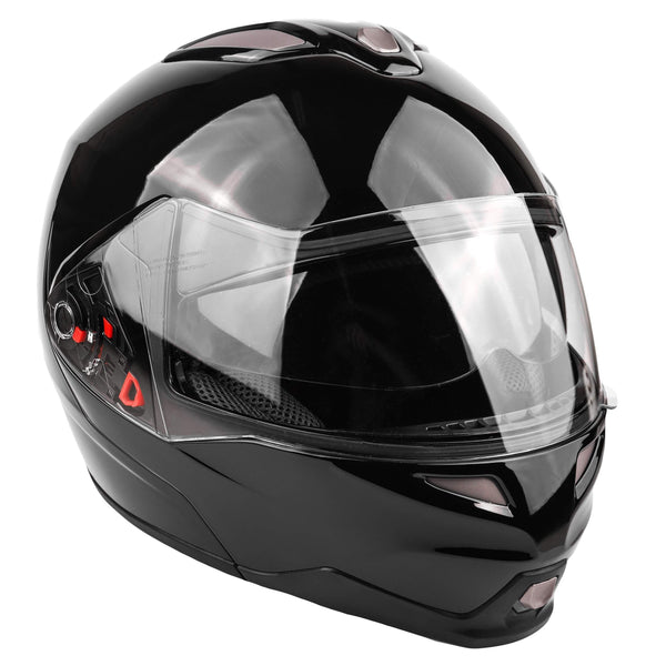Typhoon G339 Dual Visor Modular Full Face Snowmobile Helmet With Heated Shield, Breath Box (Gloss Black, Medium)
