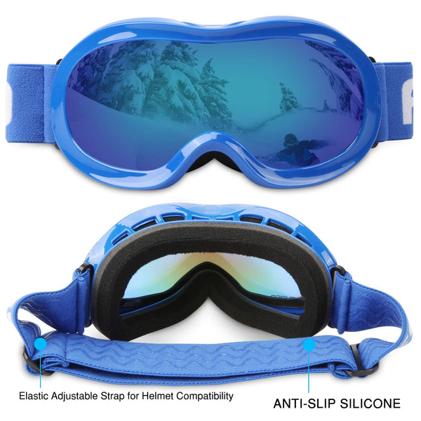 AKASO Kids Ski Goggles, Snowboard Goggles Snow Goggles for Youth, Kids & Teenagers, Anti-Fog, 100% UV Protection, Double-Layer Spherical Lenses, Helmet Compatible