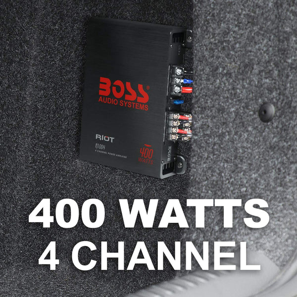 BOSS Audio Systems Elite R1004 4 Channel Car Amplifier - 400 Watts, Full Range, Class AB, 2-4 Ohm Stable, Great for Car Speakers and Car Stereo