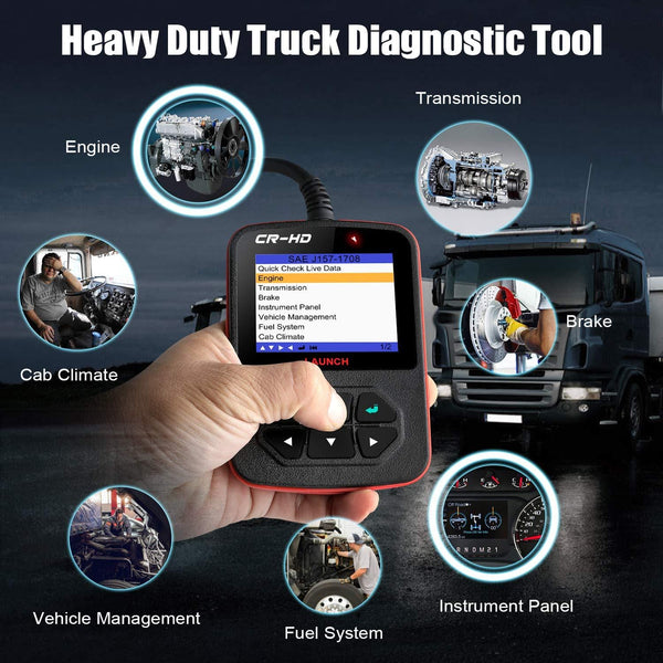 LAUNCH CReader HD Plus Heavy Duty Truck Obd2 Diagnostic Reader OBDII Scan Tool CRHD Truck Code Scanner With OBD-II Communication Modes 1-10 and J1587, J1708 and J1939 protocols