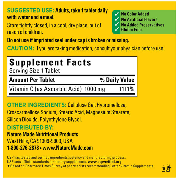 Nature Made Vitamin C 1000 mg, 300 Tablets, Helps Support the Immune System† (Packaging May Vary)