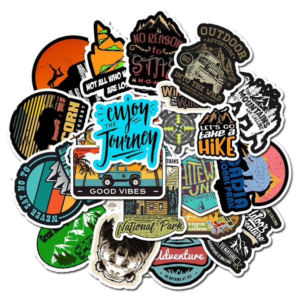 Wilderness Nature Stickers Outdoors Hiking Camping Travel Adventure Laptop Stickers Waterproof Skateboard Snowboard Car Bicycle Luggage Decal 50pcs Pack