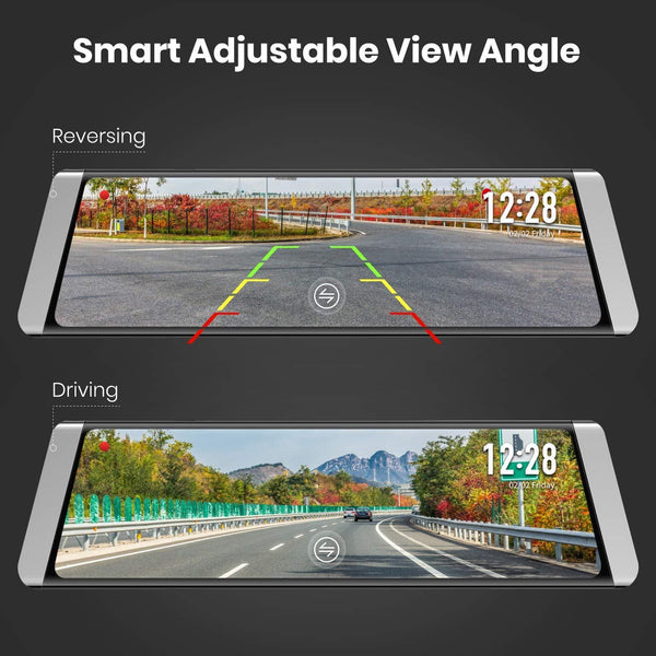 AUTO-VOX Upgrade Mirror Dash Cam Backup Camera Kit Dual Lens 9.88" Full Touch Screen Stream Media AHD Reverse Camera,1296P FHD Front Camera, and 720P Rear View Recorder Dash Camera with LDWS, GPS