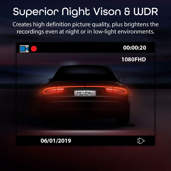 Rexing V1 Wi-Fi Car Dash Cam 2.4" LCD FHD 1080p 170° Wide Angle Dashboard Camera Recorder with G-Sensor, WDR, Loop Recording, Supercapacitor, Mobile App
