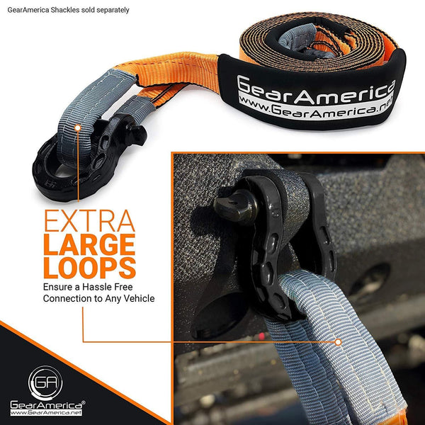 GearAmerica (Bundle) Tow Strap 3" x20' + Tree Saver Winch Strap 3" x8' | Heavy Duty 35,000 LBS (17.5 T) Strength | Off-Road Towing and Recovery | Tipple Reinforced Loops + Protective Sleeves (2PK)