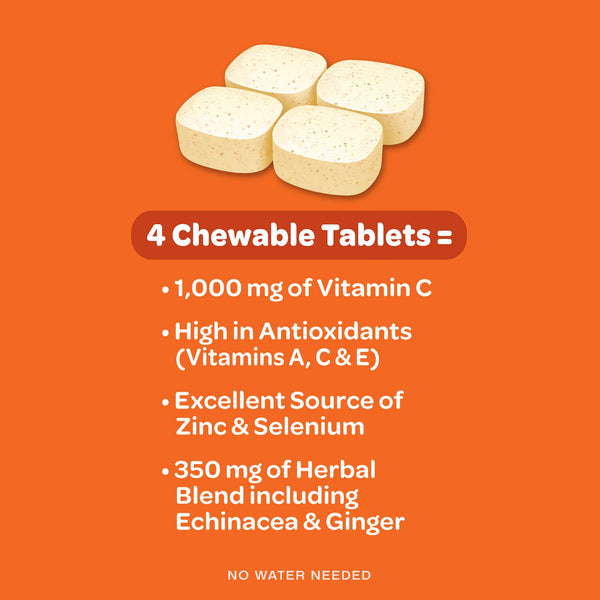 Vitamin C 1000mg - Airborne Citrus Chewable Tablets (116 count in a bottle), Gluten-Free Immune Support Supplement and High in Antioxidants, Packaging May Vary