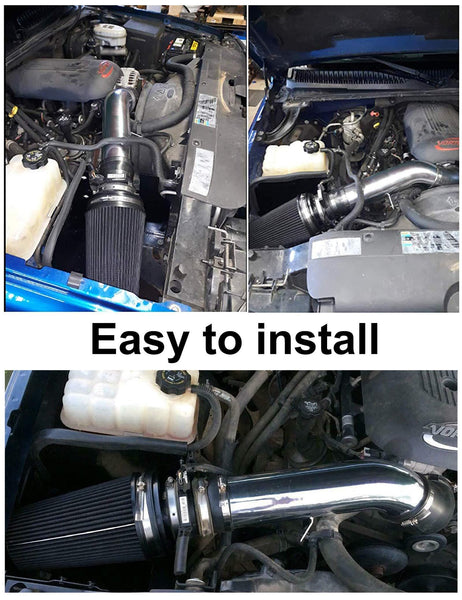 BLACKHORSE-RACING 4" Cold Air Intake System Kit with Heat Shield Filter for GMC Chevy Chevrolet 1999 2000 2001 2002 2003 2004 2005 2006 V8 4.8L/5.3L/6.0L(Black)