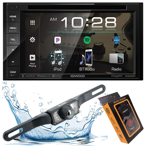 Kenwood DDX26BT Double DIN SiriusXM Ready Bluetooth in-Dash DVD/CD/AM/FM Car Stereo Receiver w/ 6.2" Touchscreen + Backup Camera Included + Gravity Magnet Phone Holder