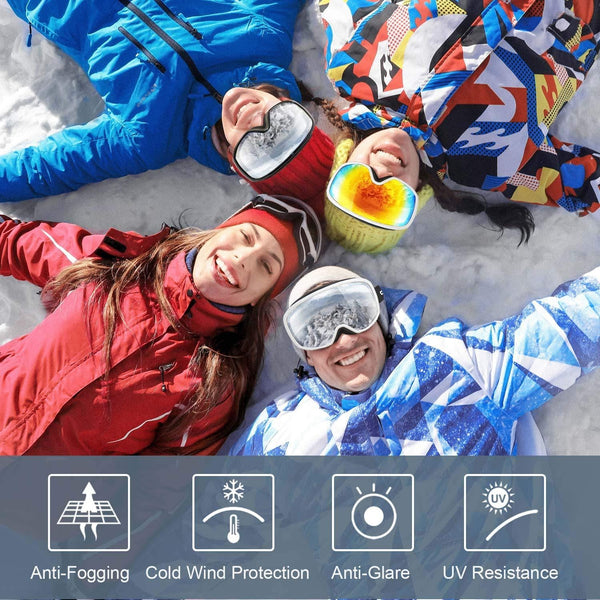 OlarHike Ski Snow Goggles for Men and Women, Anti-Fog Over Glasses Snowboard Goggles with UV Protection, Windproof Dual Lens Goggles for Skiing & Skating & Outdoor Sport, UV400