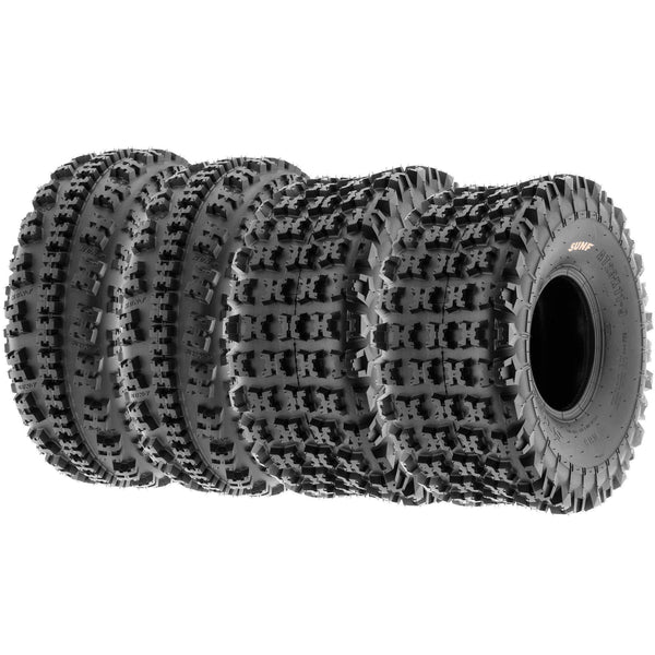 Set of 4 SunF A027 XC 22x7-10 Front & 20x11-9 Rear ATV UTV Knobby Sport Tires, 6 PR, Tubeless