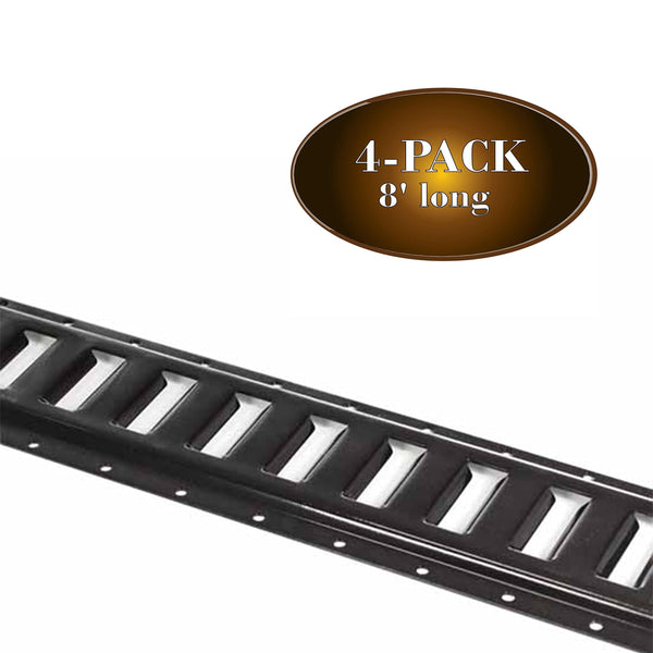 Four 8-ft E Track Tie-Down Rail, Powder-Coated Steel ETrack TieDowns, Horizontal 8' E-Tracks, Pack of 4 Bolt-On Tie Down Rails for Cargo on Pickups, Trucks, Trailers, Vans