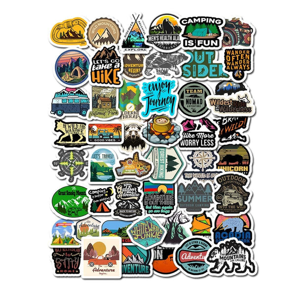Wilderness Nature Stickers Outdoors Hiking Camping Travel Adventure Laptop Stickers Waterproof Skateboard Snowboard Car Bicycle Luggage Decal 50pcs Pack