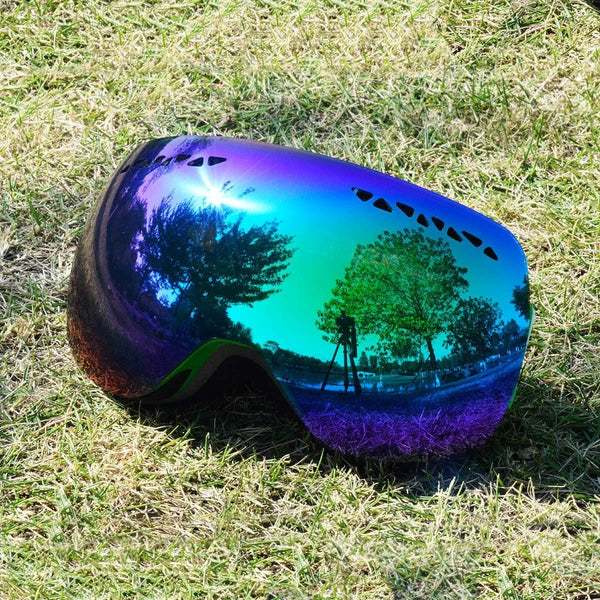 Supertrip Ski Snowboard Goggles for Men & Women Over The Glasses Snow Goggles Anti Fog 100% UV Protection Double Lens Interchangeable Lens for Skiing (Gray Revo Green(VLT 12%) Without case)