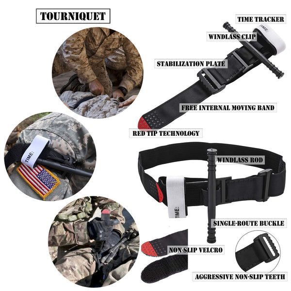 Everlit Emergency Survival Trauma Kit with Tourniquet 36" Splint, Military Combat Tactical IFAK for First Aid Response, Critical Wounds, Gun Shots, Blow Out, Severe Bleeding Control and More (Black)