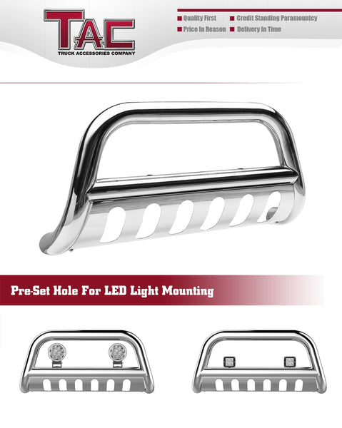 TAC Bull Bar Fit 2007-2020 Toyota Tundra Pickup Truck / 2008-2020 Toyota Sequoia SUV 3" Stainless Steel Front Bumper Guard Grille Guard Brush Push Guard Off Road Exterior Accessories