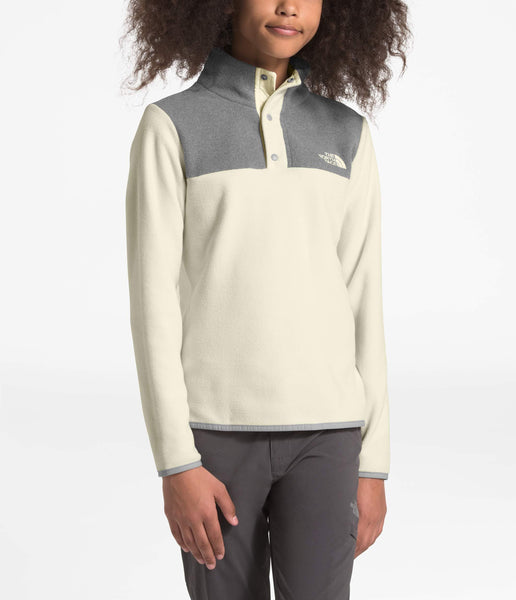 The North Face Girls' Glacier Quarter Snap Fleece Jacket, Vintage White/TNF Medium Grey Heather, S