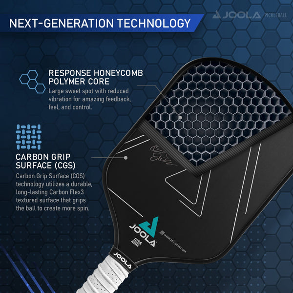 JOOLA Ben Johns Hyperion CGS 16mm Pickleball Paddle - Textured Carbon Grip Surface Technology for Spin & Control with Added Power - Polypropylene Honeycomb Core Pickleball Racket
