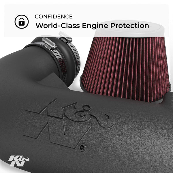 K&N Cold Air Intake Kit with Washable Air Filter:  2010-2015 Chevy Camaro, 6.2L V8, Black HDPE Tube with Red Oiled Filter, 63-3074
