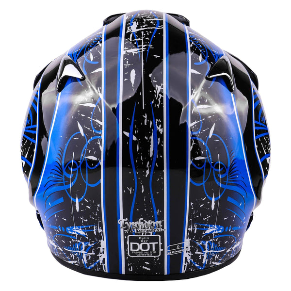 Typhoon Adult Dirt Bike Helmet ATV Off Road ORV Motocross Helmet DOT Motorcycle Blue (Large)