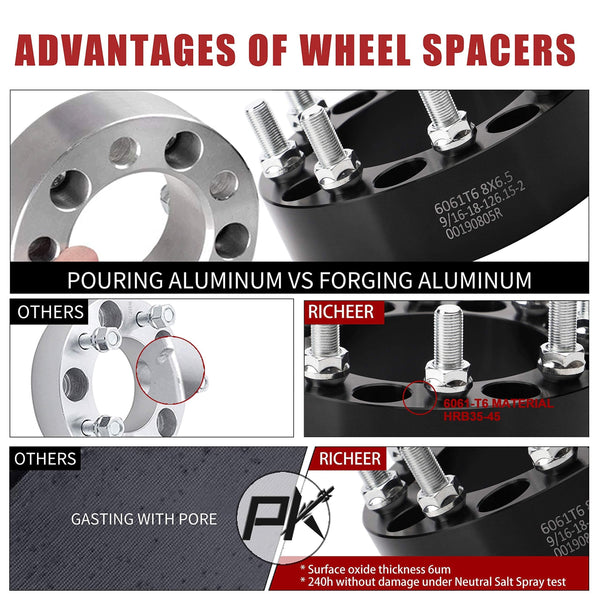 2PCS 8x6.5 to 8x6.5 Wheel Spacers 2 inches with 9/16-18 Studs for 1994-2010 Dodge Ram 2500 3500, 1967-1997 Ford F350,E-150 E-250 E-350 Econoline