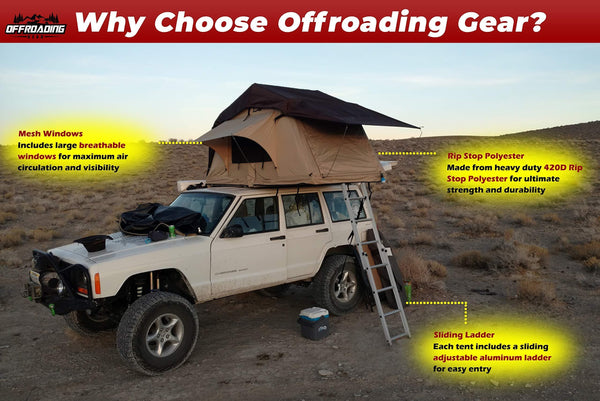 Offroading Gear Rooftop Tent, 48" x 84" x 50", Fits 2 People, for Truck/SUV/Car/Etc. - Tan