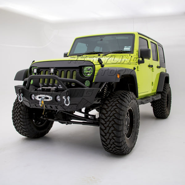 Restyling Factory-Rock Crawler Front Bumper With Fog Lights Hole & Built In Winch Plate Black Textured for 07-18 Jeep Wrangler JK