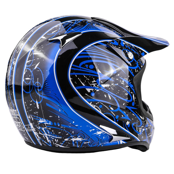 Typhoon Adult Dirt Bike Helmet ATV Off Road ORV Motocross Helmet DOT Motorcycle Blue (Large)