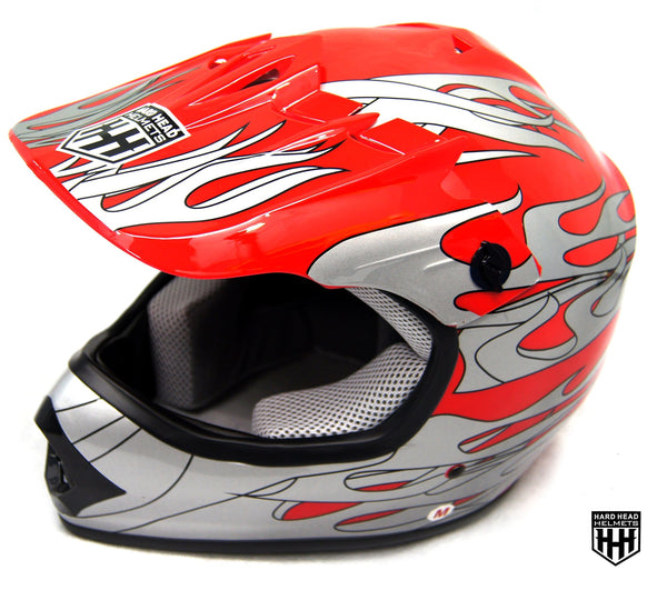 SmartDealsNow - HHH DOT Youth & Kids Helmet for Dirtbike ATV Motocross MX Offroad Motorcyle Street bike RED FLAME (Small)