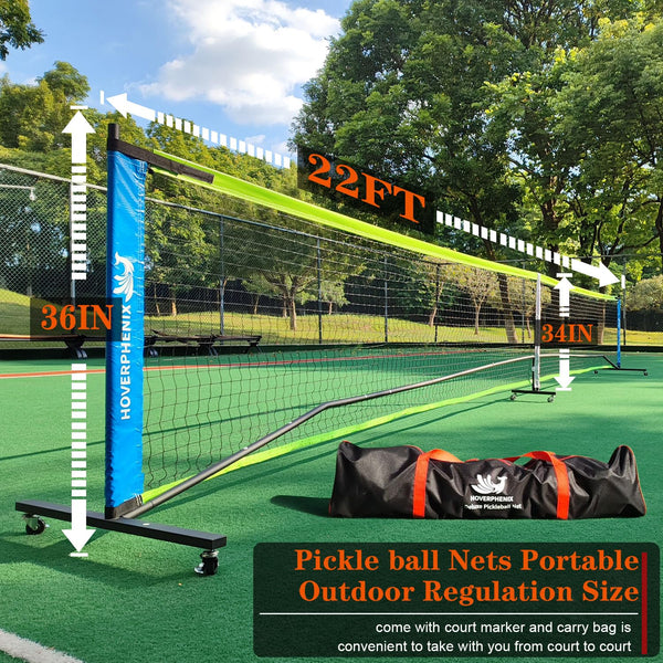 Portable Pickleball Net Set with Wheels, 22ft Regulation Size Pickleball Net System with 4 Fiberglass Paddles, 8 Outdoor Pickleball Balls and Carry Bag for Backyard and Driveway