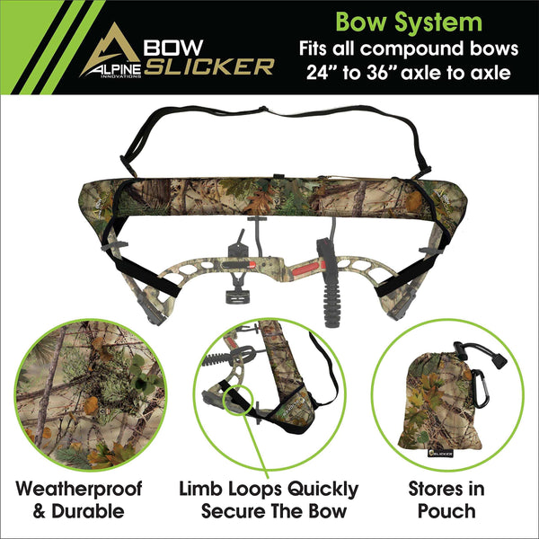 Slicker Weatherproof Bow Sling for Archery, Soft and Compact Bow Case for Hunting Gear Accessories, Cam and String Protector - Alpine Mountain Camo