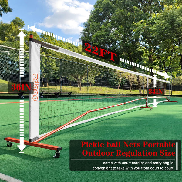 Pickleball Net with Wheels and Court Marking Kit, 22ft Regulation Size Pickleball Net Set with 4 Fiberglass Paddles, 8 Outdoor Pickle Balls and Carry Bag for Backyard and Driveway