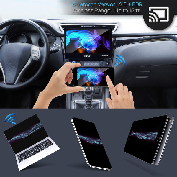 Single DIN Head Unit Receiver - in-Dash Car Stereo with 7" Multi-Color Touchscreen Display - Audio Video System with Bluetooth for Wireless Music Streaming & Hands-Free Calling - Pyle PLTS78DUB