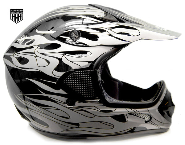 SmartDealsNow - HHH DOT Youth & Kids Helmet for Dirtbike ATV Motocross MX Offroad Motorcyle Street bike BLACK FLAME (Small)