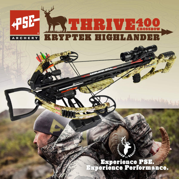 PSE Thrive 400 Crossbow Kryptek Highlander 175lbs 4x32 Illuminated Scope Package