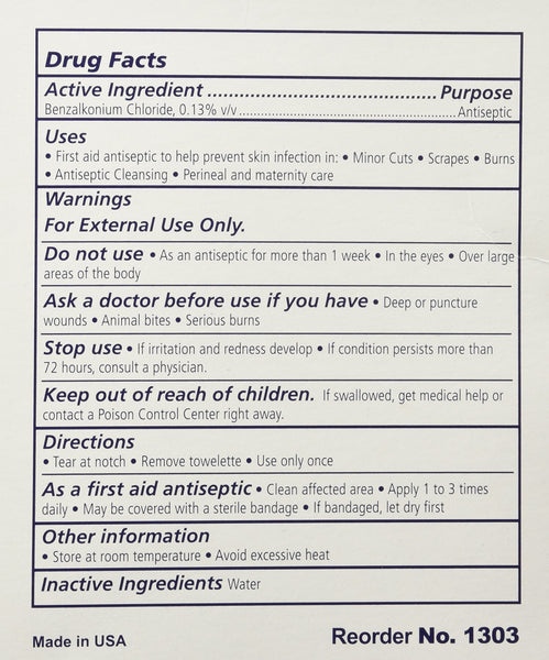 Dynarex Antiseptic Wipe Benzalkonium BZK First Aid Wipes 100/Box