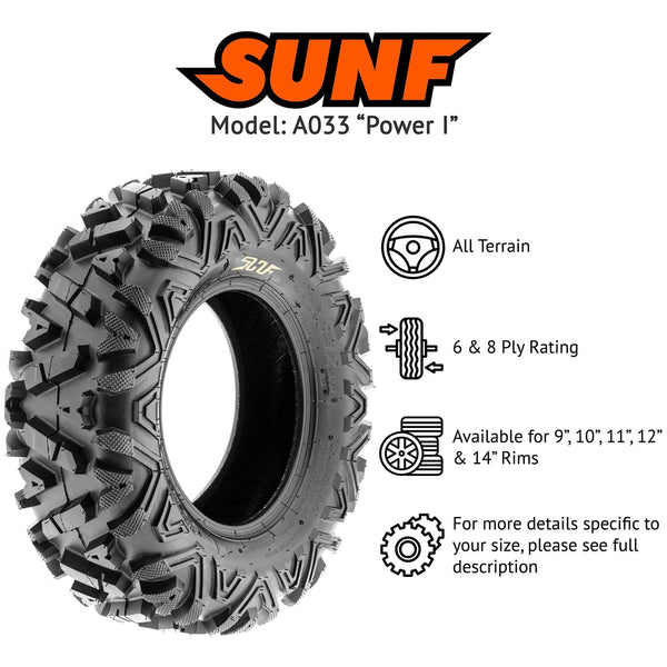 SunF 27x9-12 27x9x12 ATV UTV Tires 6 PR Tubeless A033 POWER I [Set of 2]