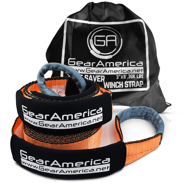 GearAmerica (Bundle) Tow Strap 3" x20' + Tree Saver Winch Strap 3" x8' | Heavy Duty 35,000 LBS (17.5 T) Strength | Off-Road Towing and Recovery | Tipple Reinforced Loops + Protective Sleeves (2PK)