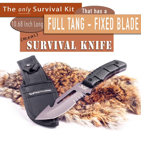 WEYLAND Emergency Survival Kit - Outdoor Survival Gear, Full Size Tactical Bushcraft Knife and Essential Camping and Hiking Tools for Any Outdoorsman