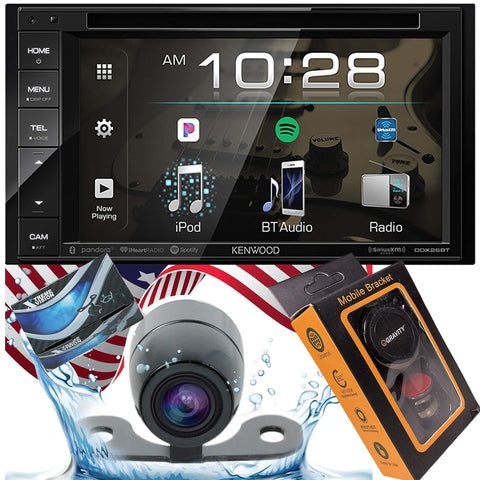 Kenwood DDX26BT Double DIN SiriusXM Ready Bluetooth in-Dash DVD/CD/AM/FM Car Stereo Receiver w/ 6.2" Touchscreen + XV20C Backup Camera + Gravity Magnet Phone Holder