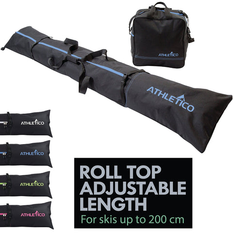 Athletico Two-Piece Ski and Boot Bag Combo | Store & Transport Skis Up to 200 cm and Boots Up to Size 13 | Includes 1 Ski Bag & 1 Ski Boot Bag (Black with Blue Trim)