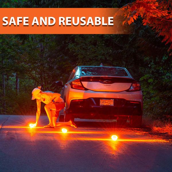HOKENA LED Road Flares Roadside Emergency Kit - 5 Pack Roadside Safety Discs w/Emergency Blanket, Window Breaker Seatbelt Cutter Tool, Premium Road Flare Storage Bag & More